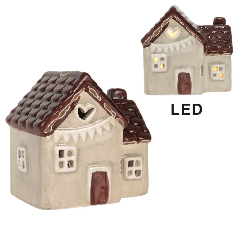 Pieni LED talo viirinauhalla, beige
