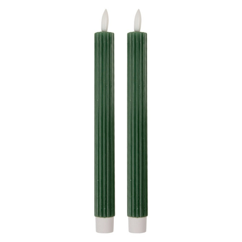 LED Dinner Candles Set of 2 Green Wax 2x25 cm