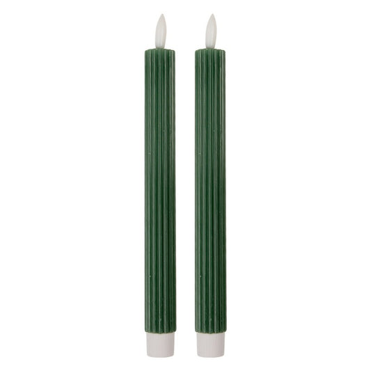 LED Dinner Candles Set of 2 Green Wax 2x25 cm