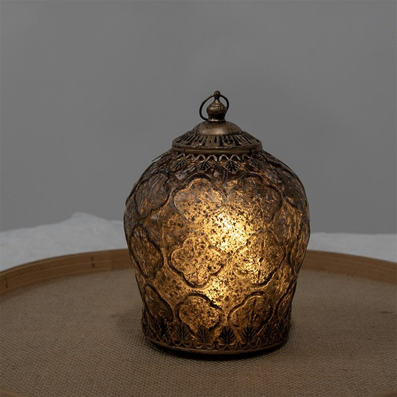 LED Lantern Brown Glass 13x18 cm