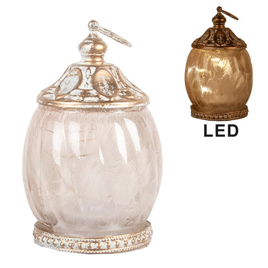 LED Lantern Beige Glass 7x11 cm