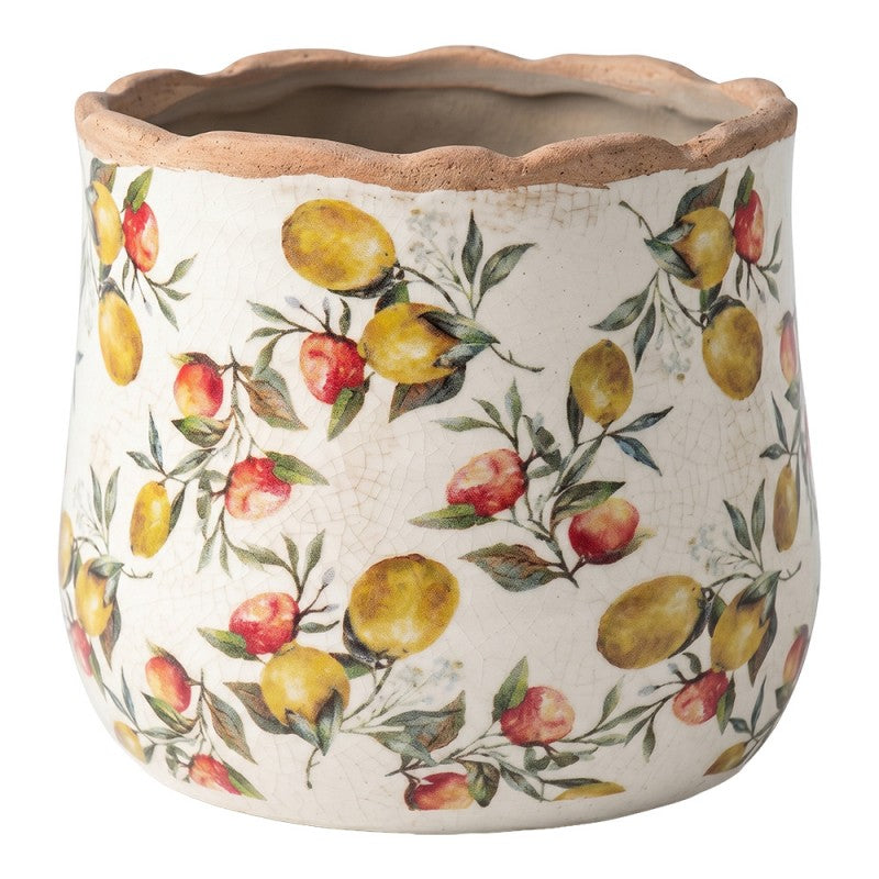Planter Beige Ceramic Lemons 18x16 cm